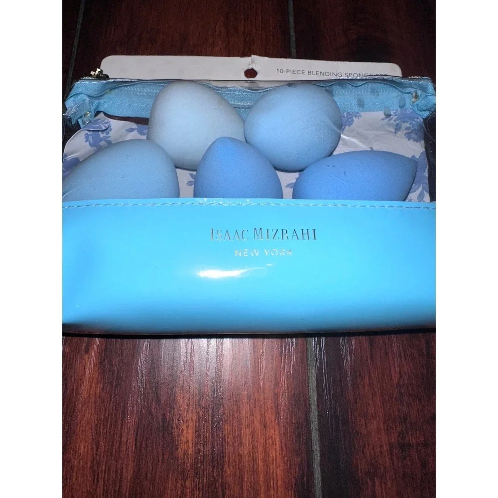 Isaac‎ Mizrahi Blending Sponge Set 9 Piece Makeup Applicators Blue Case